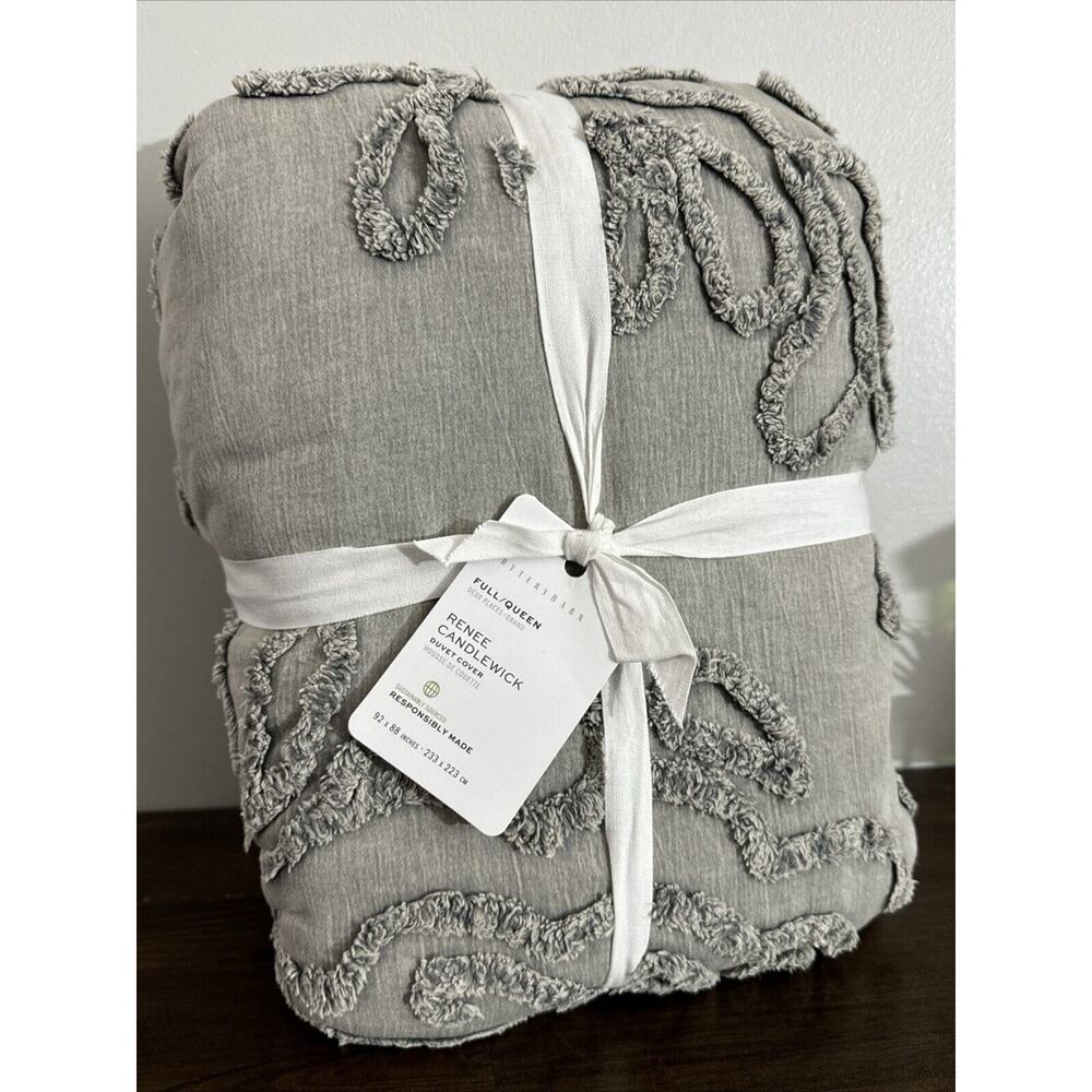 Pottery Barn Renee Candlewick FULL / QUEEN Duvet Cover Gray 92” X 88”